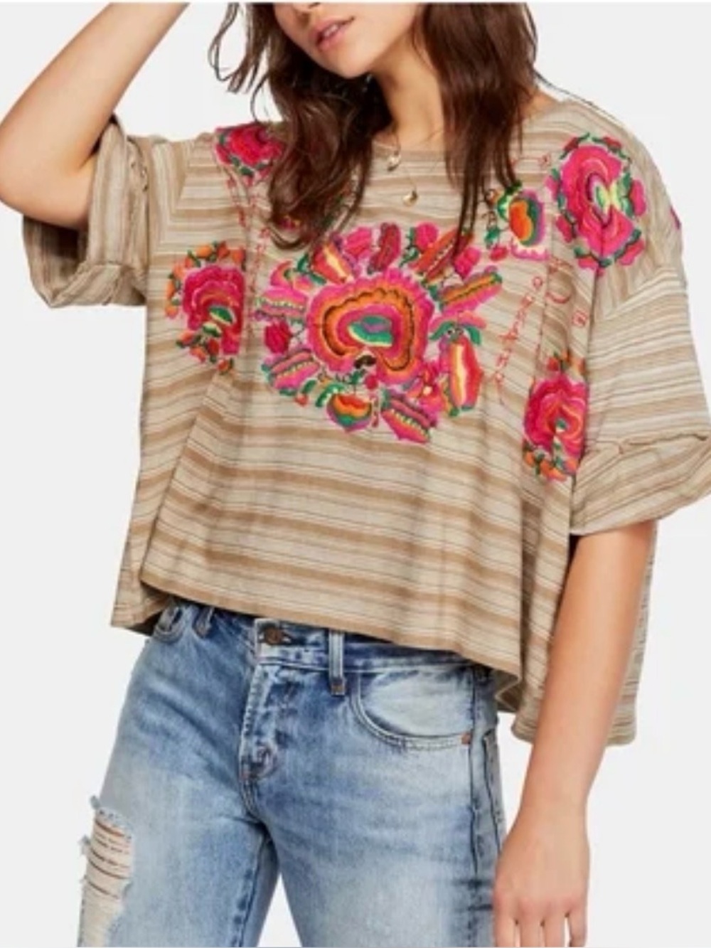 Free People Catalunya Embroidered Mushroom Combo Oversized Top XS